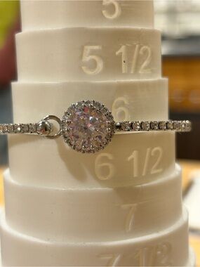 Silver-Tone Halo Tennis Bracelet with Sparkling Round Center Stone